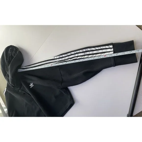 Adidas ADICOLOR CLASSICS CROP HOODIE M Black White Originals Cropped Trefoil - Picture 9 of 10